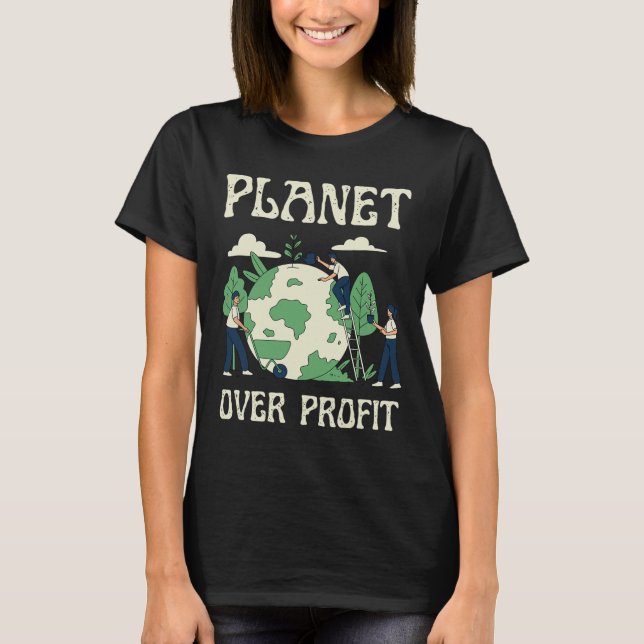Camiseta Planeta sobre Mudanças Climáticas Lucro Dia da Ter (Frente)