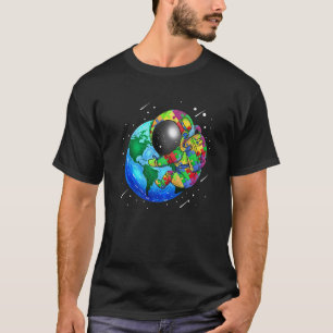 Camiseta Planeta Terra Autismo Crianças Quebra-cabeça Astro