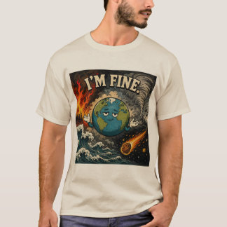 Camiseta Planeta Terra Engraçado Estou Bem Caos Gráfico