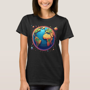 Camiseta Planeta Terra no Espaço Teto - Galáxia Colorida T-
