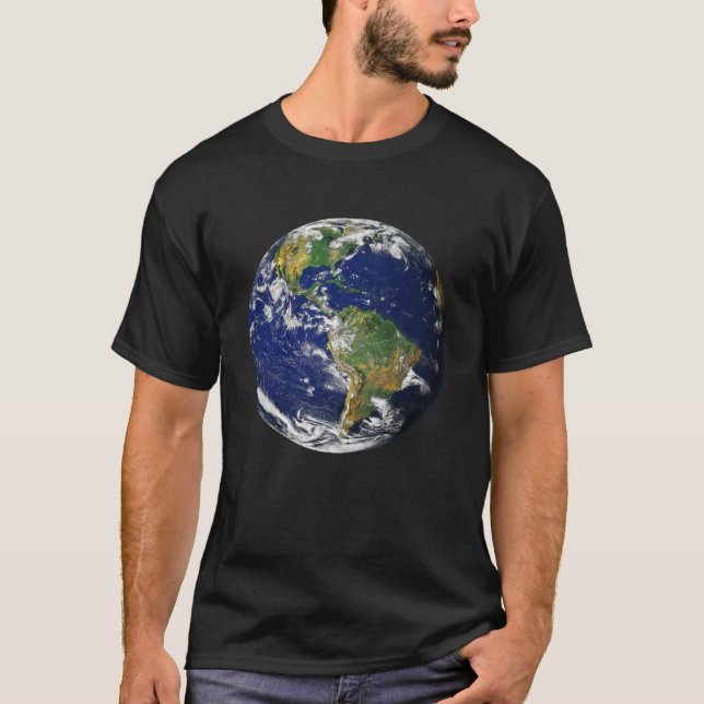 Camiseta Planeta Terra - O Mármore Azul (Américas) (Frente)