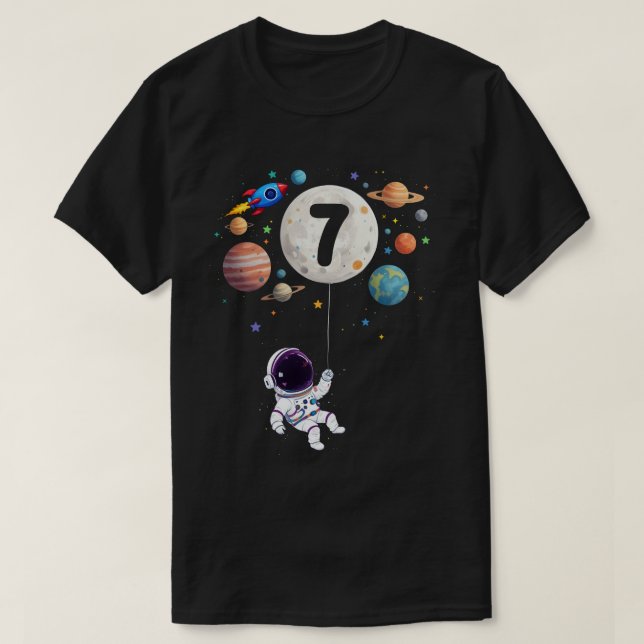 Camiseta Planetas Astronautas de 7 Anos Astronauta 7 Astron (Frente do Design)
