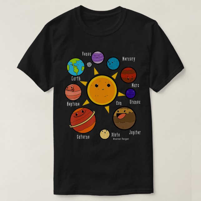 Camiseta Planetas Astronomia Universo Educação Científica (Frente do Design)