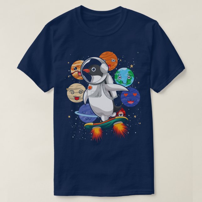Camiseta Planetas Cólitos Zoo Espacial Ciência Animal Pengu (Frente do Design)