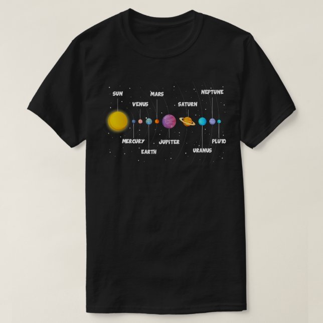 Camiseta Planetas com nomes (Frente do Design)