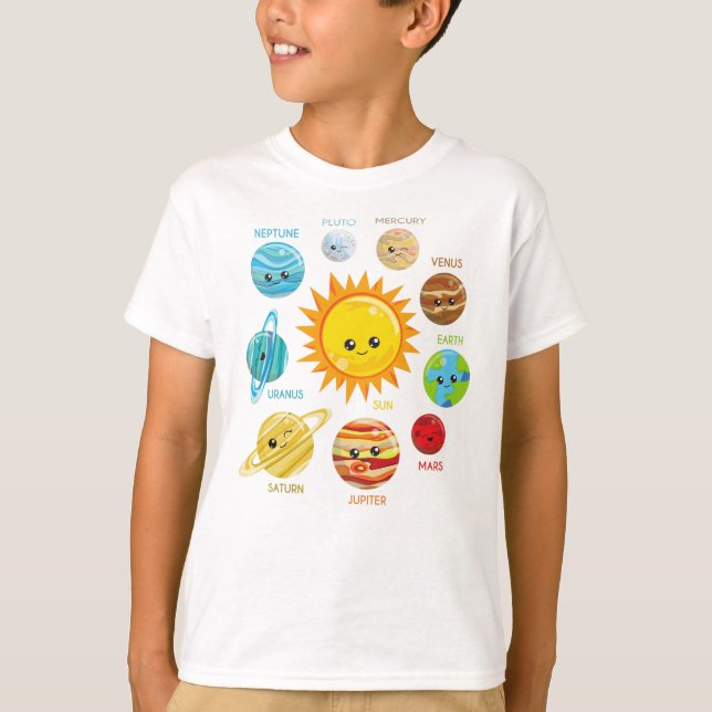 Camiseta Planetas Cutos, Sistema Solar, Espaço, Cosmos, Gal (Frente)