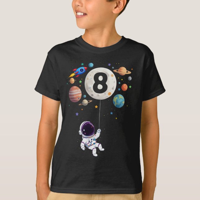 Camiseta Planetas de Astronauta com 8 Anos Astronauta 8º An (Frente)