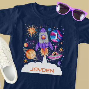 Camiseta Planetas de naves de foguete OVNI e Astronautas