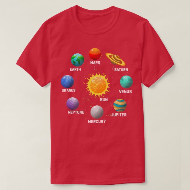 Camiseta Planetas Design, Sol, Órbita, Astronauta do Sistem (Frente do Design)