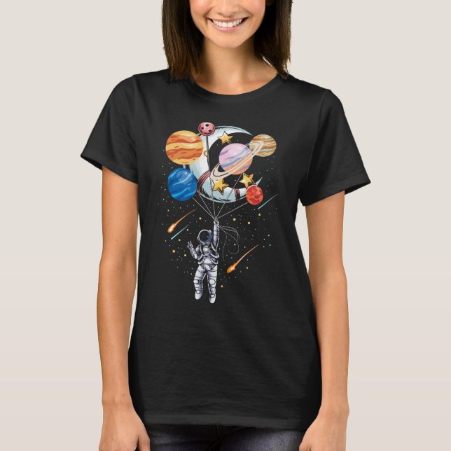 Camiseta Planetas do Balão Espacial do Astronauta do Cartoo (Frente)