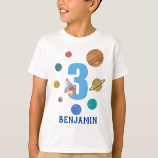 Camiseta Planetas do sistema solar aniversário de 3 anos