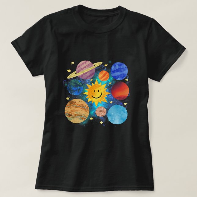 Camiseta Planetas do Sistema Solar Astronomia Espacial Scie (Frente do Design)