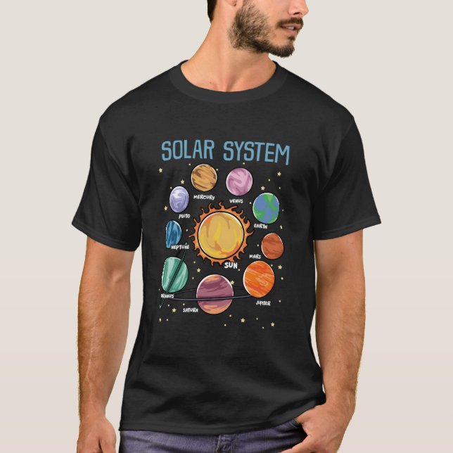 Camiseta Planetas do Sistema Solar Ciência Espaço Stem (Frente)