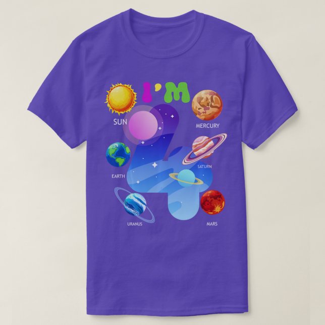 Camiseta Planetas do Sistema Solar Cute 4 Anos 4 Anos Anive (Frente do Design)