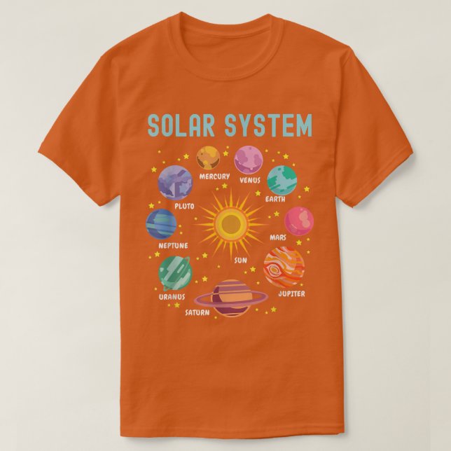 Camiseta Planetas do Sistema Solar Espaço Ciência Meninas C (Frente do Design)