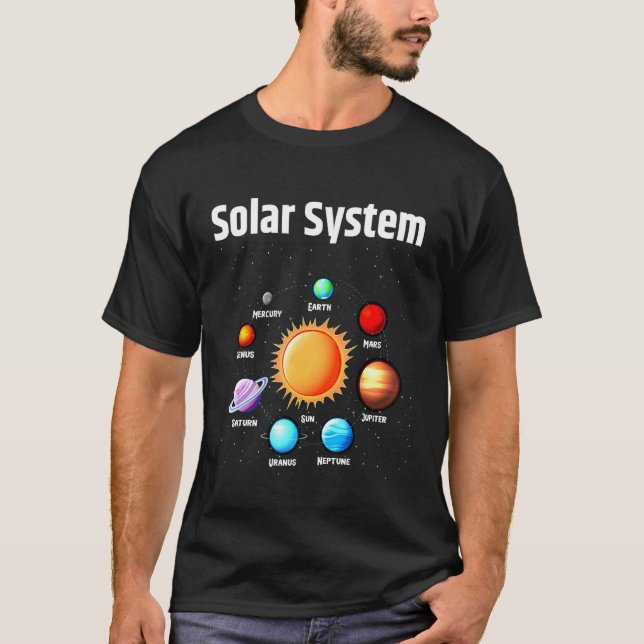 Camiseta Planetas do Sistema Solar Espaço Ciência Meninas S (Frente)