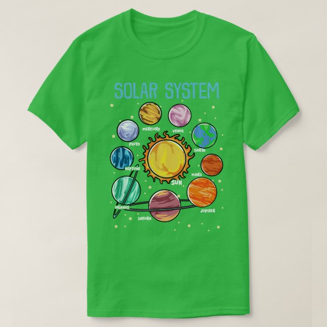 Camiseta Planetas do Sistema Solar Espaço Ciência Meninas S (Frente do Design)