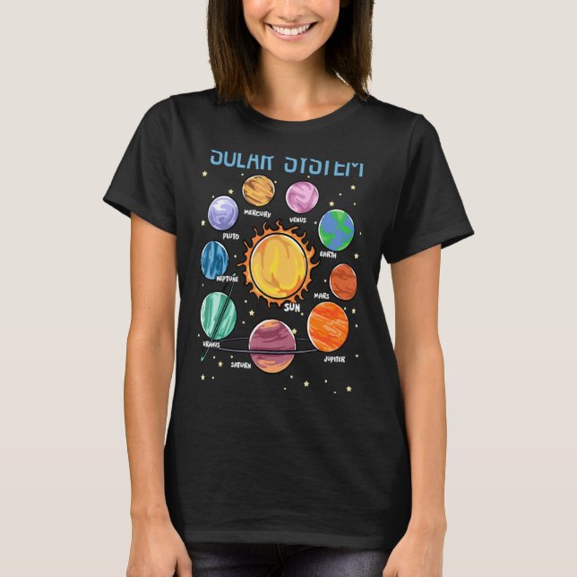 Camiseta Planetas do Sistema Solar Espaço Ciência Meninos S (Frente)