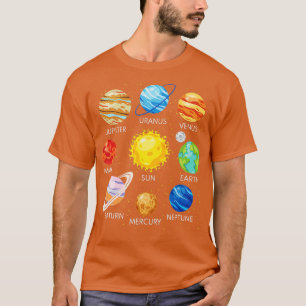 Camiseta Planetas do Sistema Solar Galáxia Espacial da Ciên