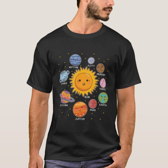 Camiseta Planetas Do Sistema Solar Para Crianças E Crianças (Frente)