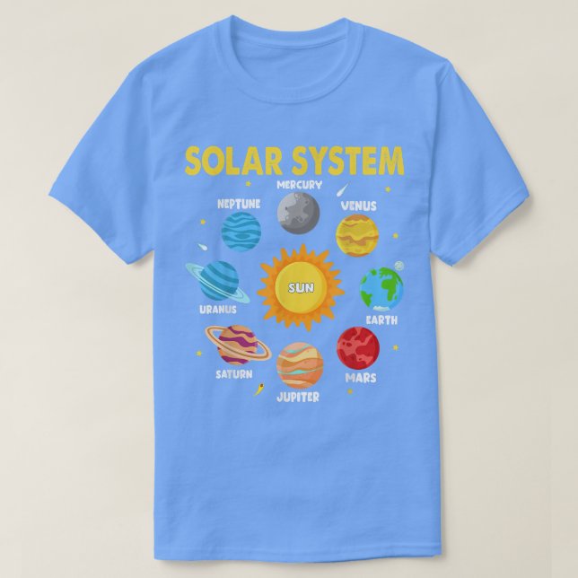 Camiseta Planetas Do Sistema Solar Para Crianças Espaço Sol (Frente do Design)