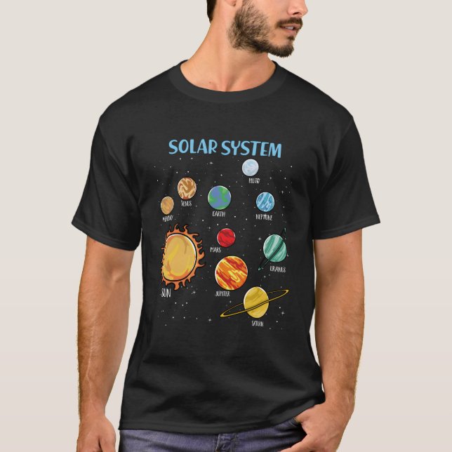 Camiseta Planetas do Sistema Solar — Sistema Espacial de Ci (Frente)