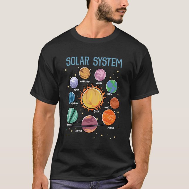 Camiseta Planetas do Sistema Solar — Sistema Espacial de Ci (Frente)