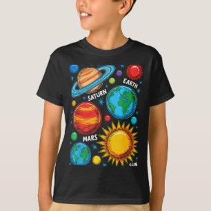 Camiseta Planetas do Sistema Solar Terra Marte Saturno Sol