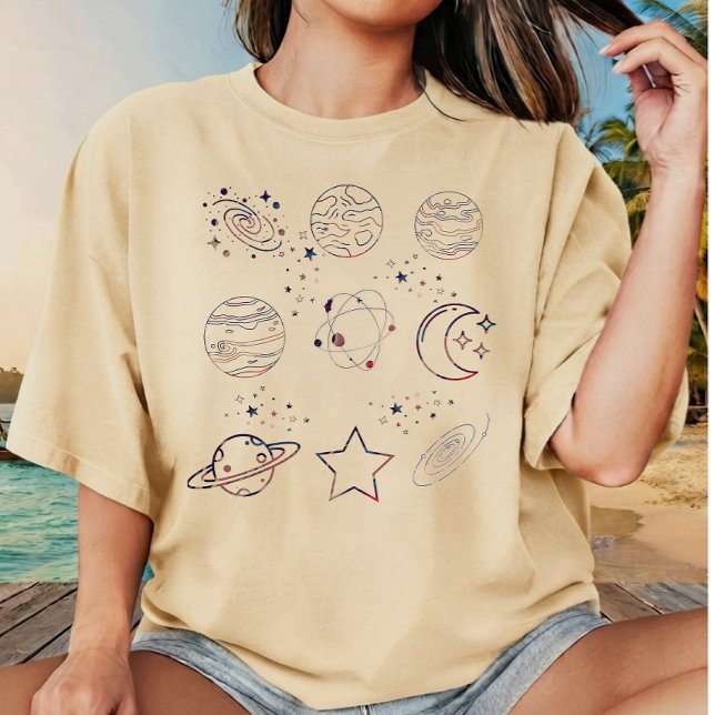 Camiseta Planetas e Estrelas do Universo Celestial em Mármo (Criador carregado)