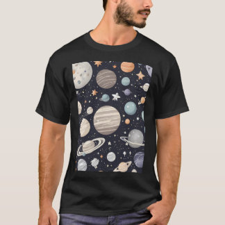 Camiseta Planetas E Estrelas Padrões Aleatórios Bonitos
