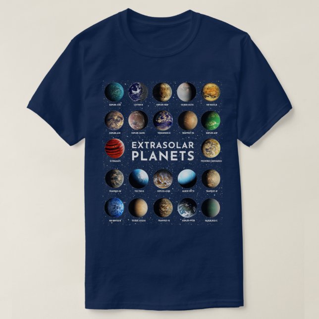 Camiseta Planetas Extraplanetas Astronômicos Astronomas Esp (Frente do Design)