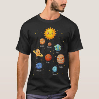 Camiseta Planetas Fofos ao Redor do Sol Espaço Galáxia