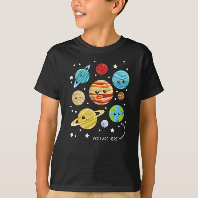Camiseta Planetas Gelados, Planetas Kawaii, Espaço, Cosmos, (Frente)