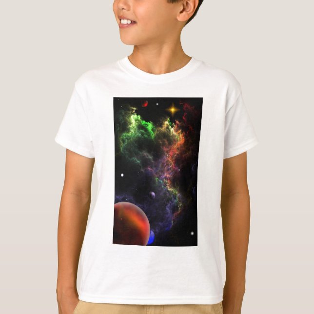 Camiseta Planetoides Na Arte Espacial Nebula (Frente)