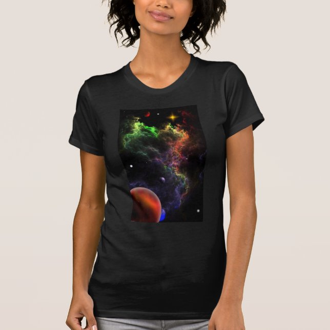 Camiseta Planetoides Na Arte Espacial Nebula (Frente)