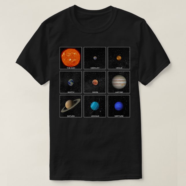 Camiseta Planets & Sun In Solar System  Cool Astronomy  (Frente do Design)
