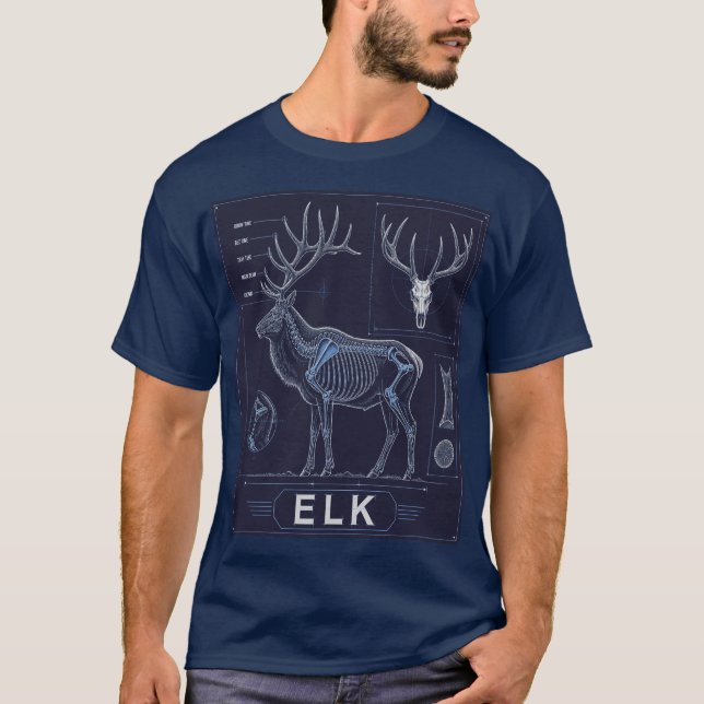 Camiseta Plano de Anatomia de Alce Ilustração Científica Vi (Frente)