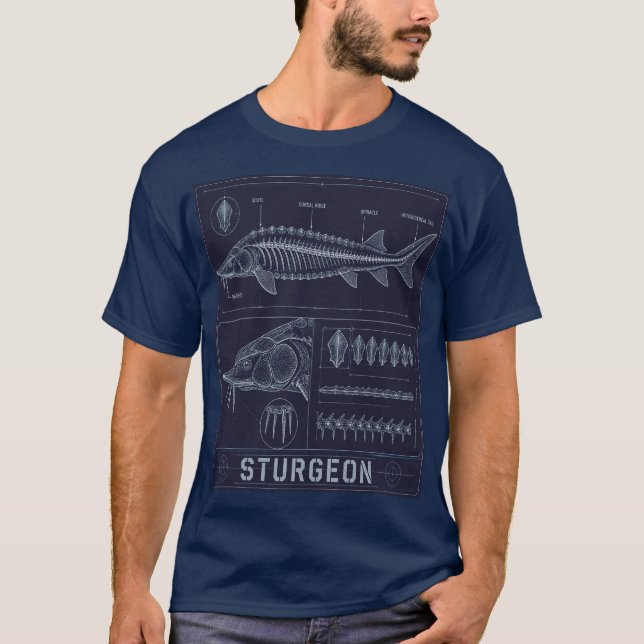 Camiseta Plano de Anatomia de Esturjão (Frente)