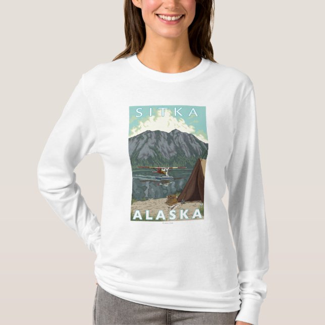 Camiseta Plano de Bush & pesca - Sitka, Alaska (Frente)