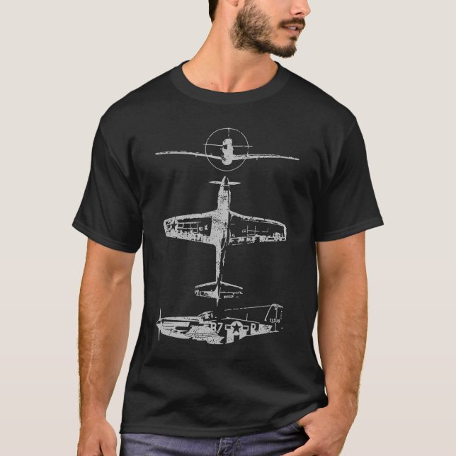 Camiseta Plano de Guerra WW2 Americano Mustang P51 (Frente)