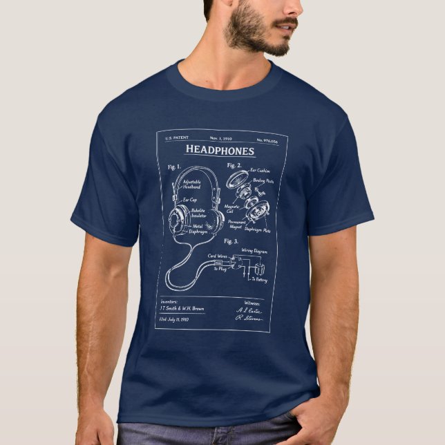 Camiseta Plano de Patente de Fones de Ouvido (Frente)