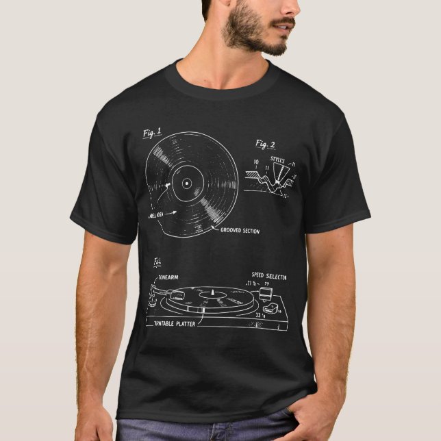 Camiseta Plano de Tocador de Vinil: Diagrama de Áudio Retro (Frente)
