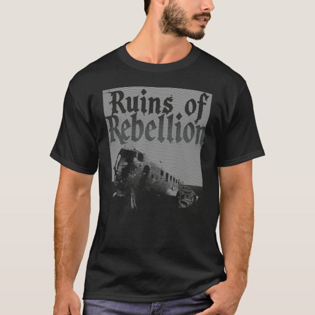 Camiseta Plano Negro de Rock Dystopian (Frente)