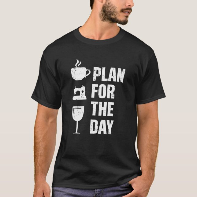 Camiseta Plano para o dia da máquina de costura de café (Frente)