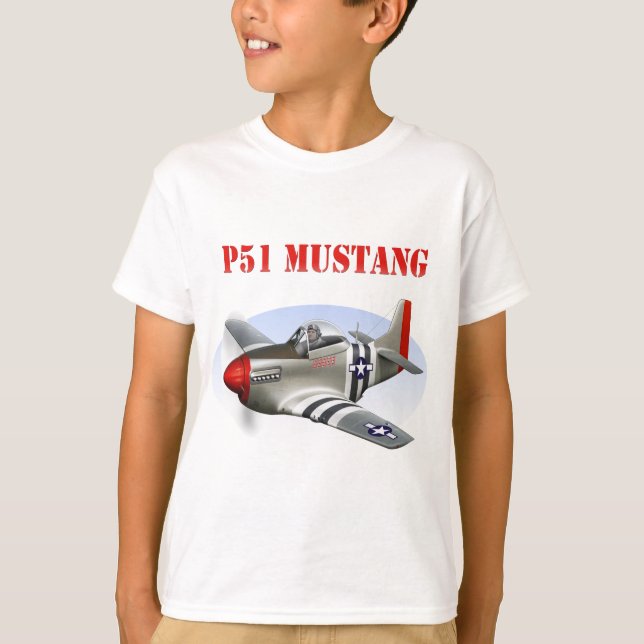 Camiseta Plano Prata-Vermelho do mustang P51 (Frente)