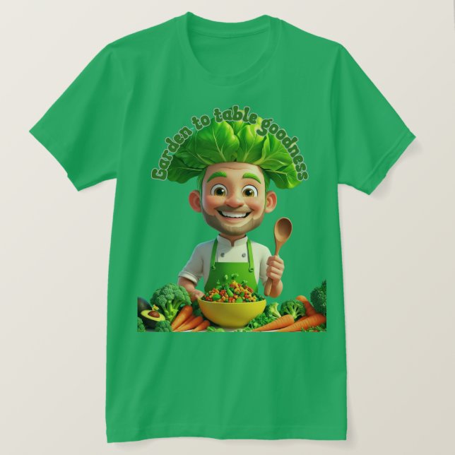 Camiseta Plant-Powered Chef – Cooking with Kindness (Frente do Design)
