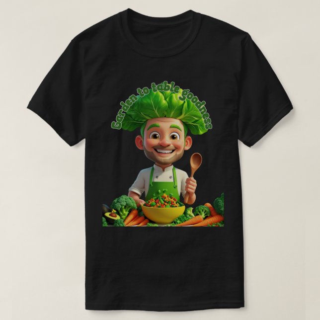 Camiseta Plant-Powered Chef – Cooking with Kindness (Frente do Design)
