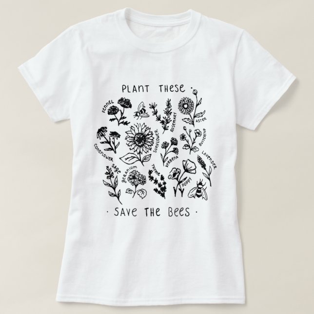 Camiseta Plant These Save The Bees Botanical Design (Frente do Design)