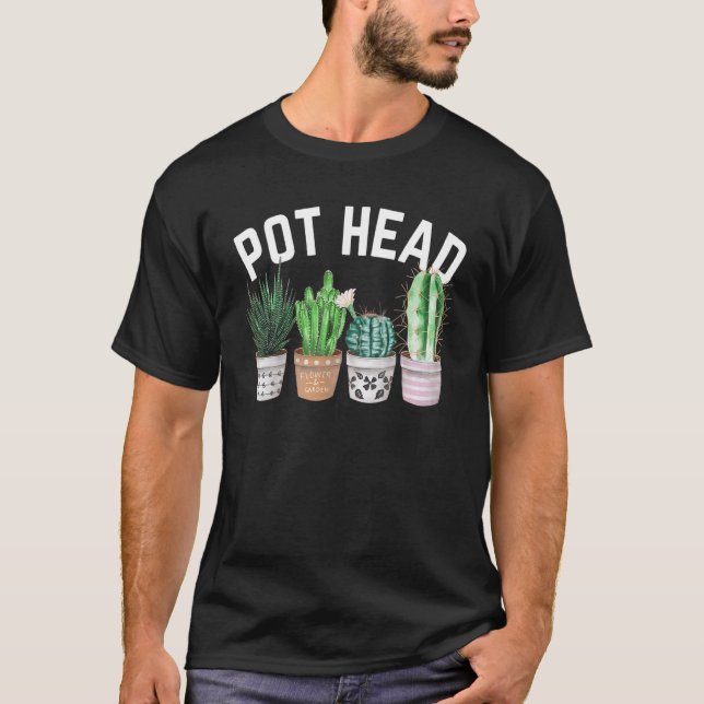 Camiseta Planta de Cabeça de Vaso Suculento Cactus Para Mul (Frente)