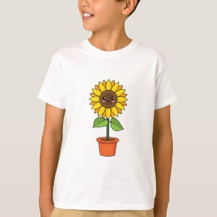 Camiseta Planta de girassol de Kawaii em Pote